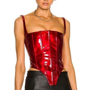 LaQuan Smith Corset Bustier red patent leather PVC boned top Revolve FWRD